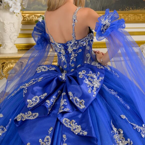 New Royal Blue & Silver Off Shoulder Quinceanera Gown w/ Lace Up Back GL3813 - Picture 11 of 15
